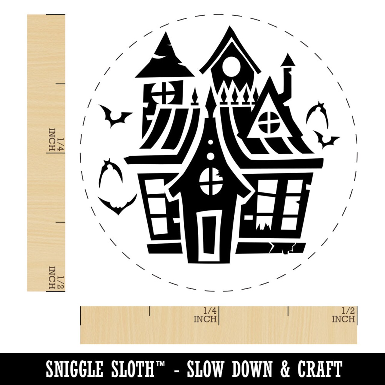 Spooky Scary Haunted House Mansion with Bats Broken Windows Rubber Stamp for Stamping Crafting Planners